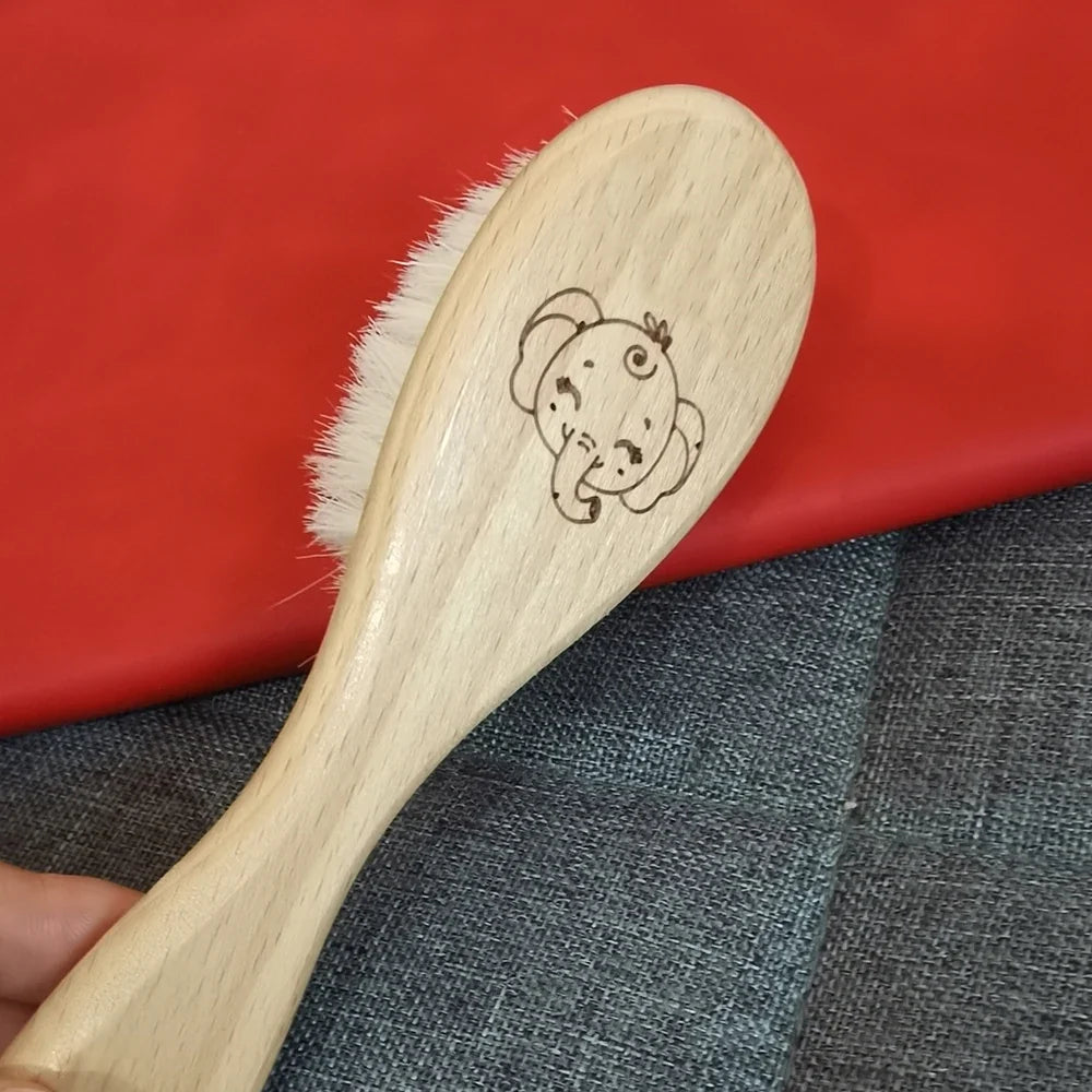 Engraved Panda Baby Hair Brush  Natural Wool Wooden Comb Air Cushion Brush Newborn Baby Shower Gift