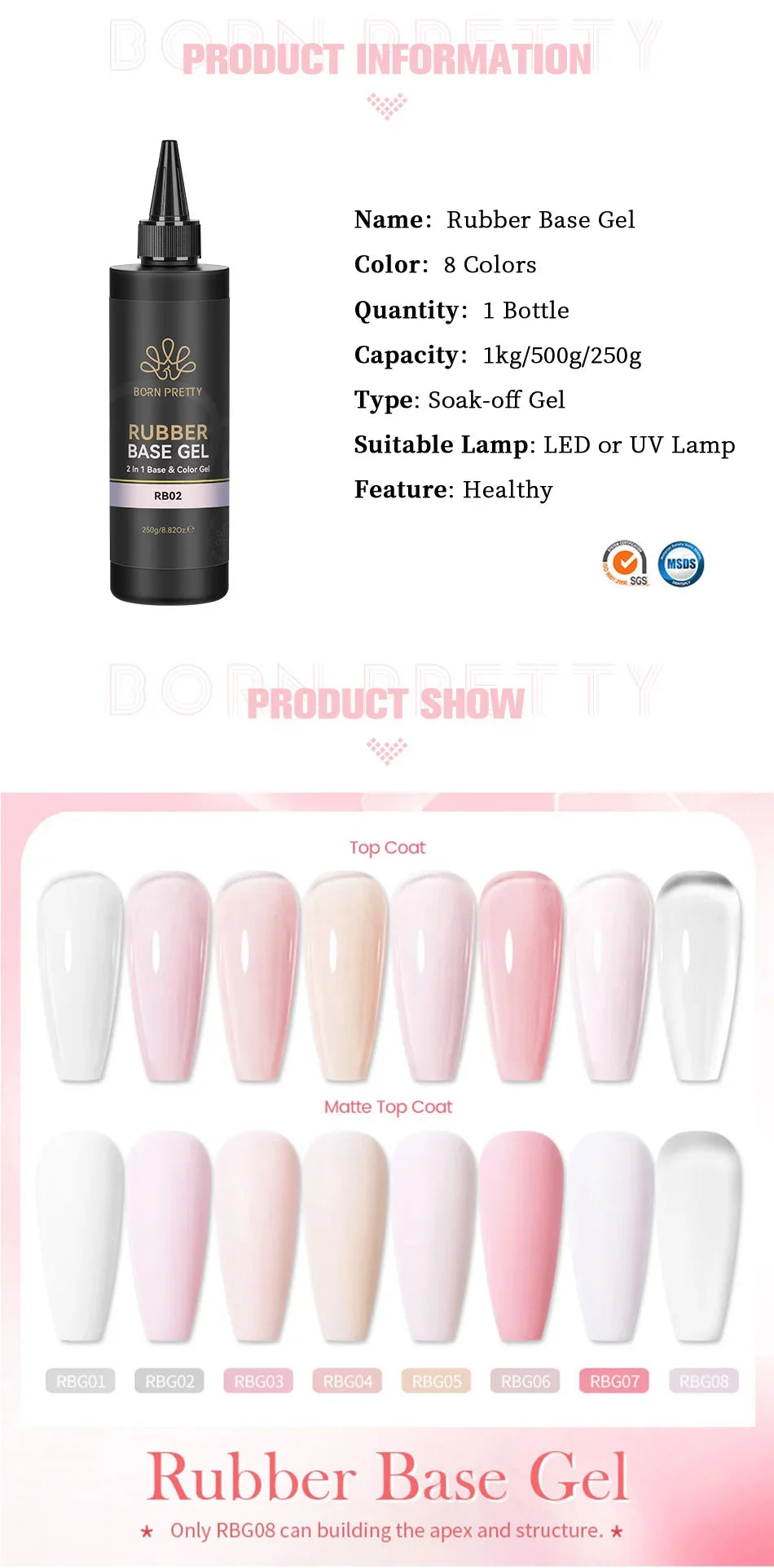 BORN PRETTY 250g Rubber Base Gel Refilled Package Jelly Milky White Nude Semi-Permanent Soak Off Self Leveling Construction Gel