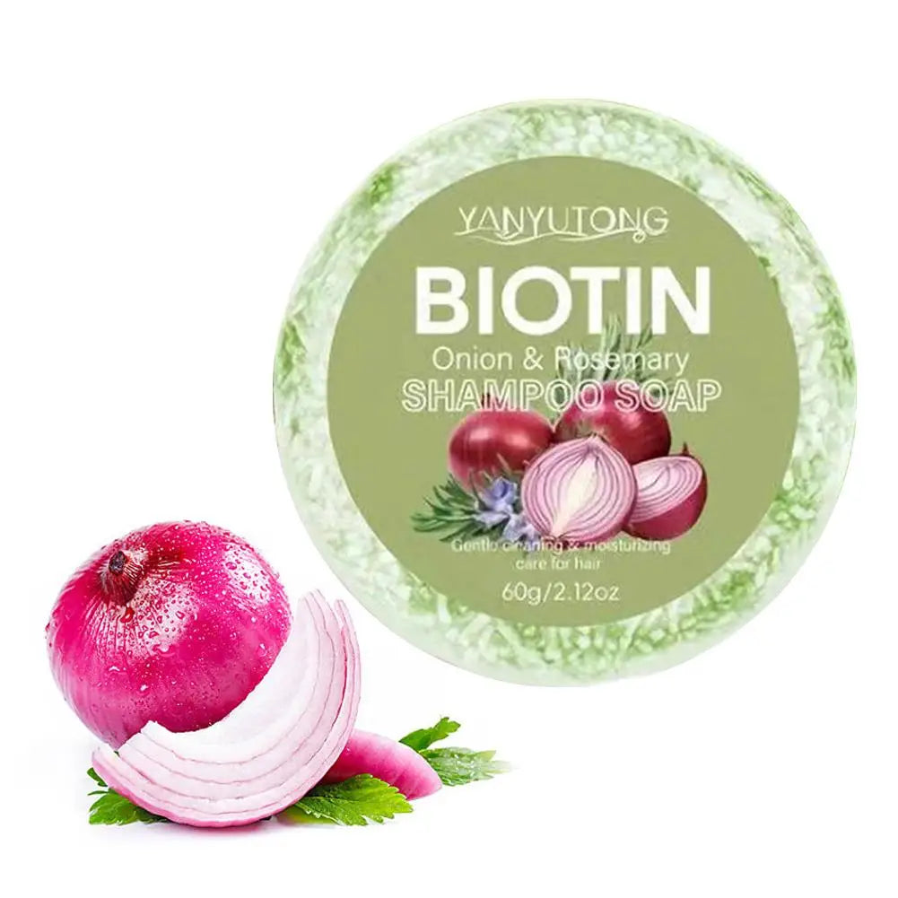 60g Onion and Biotin Shampoo Soap for All Hair Types Moisturizing Smoothing Rosemary Camellias Extract Hair Care