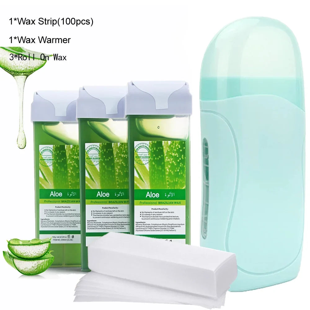 Epilatory Waxing Kit - Rose painless bikini wax Roll-On Wax Includes Heater Machine Refillable Wax And 100PCS Waxing Papers