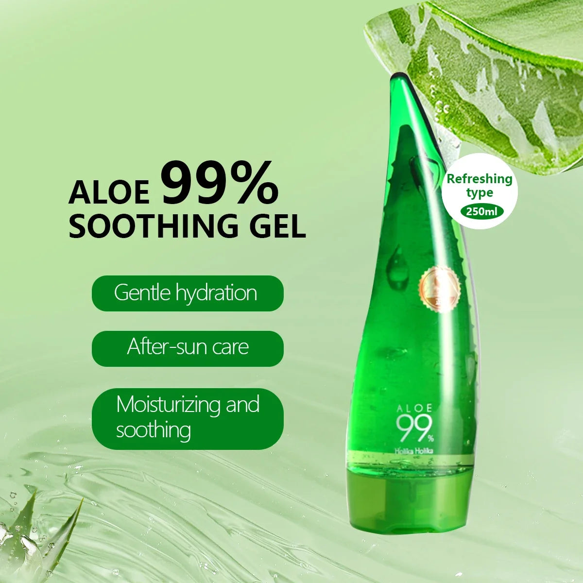 HOLIKA HOLIKA Aloe Soothing Gel,Soothing & Refreshing,Moisturizing & Lightweight,Fast-Absorbing,Korean Skincare,Korean Makeup
