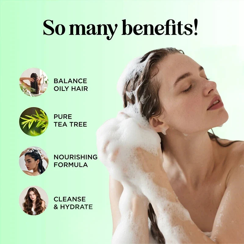 Amococo 2pcs X 200ml Tea Tree Shampoo and Conditioner Set with Mint Biotin Refreshing Scalp Care Hair Care Duo Volumizing Smooth Hair Formula for All Hair Types