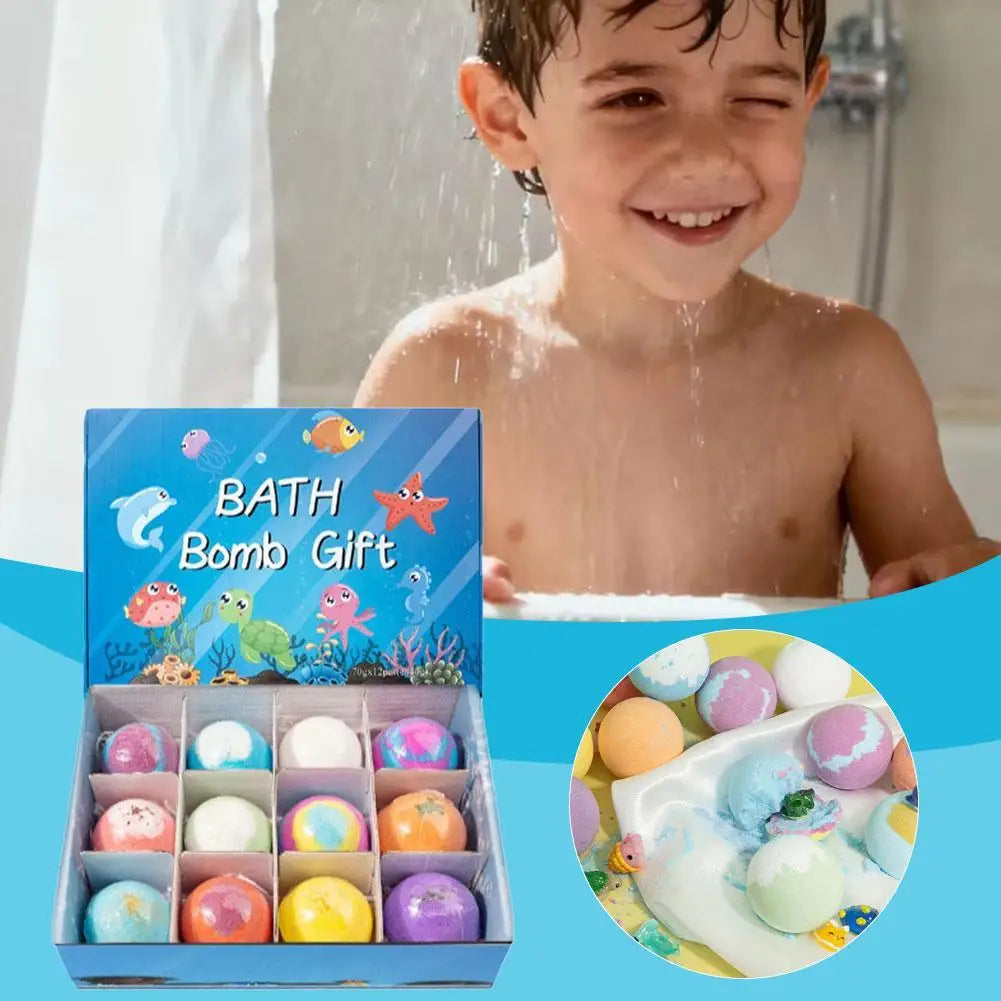 Kids Bath Bombs with Surprise Inside, Fizzy Spa Balls Gift Set with Animal Toys, Educational, Fun Relaxing Holiday Gift for Kids