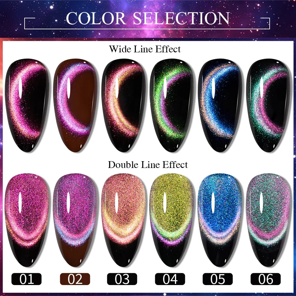 7.5ML Aurora Starlit Cat Eye Gel Nail Polish Rainbow Glitter Galaxy Cat Magnetic Nail Art Gel Soak Off UV Semi-Permanent Varnish