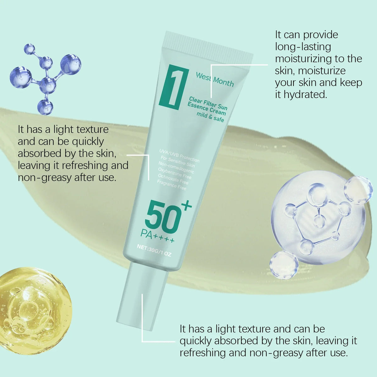 Anti Sun Cream SPF50 UV Defense Broad Spectrum Sunlight Protection Reduce Redness Hydrating Waterproof Prevent Sunburn Sunscreen