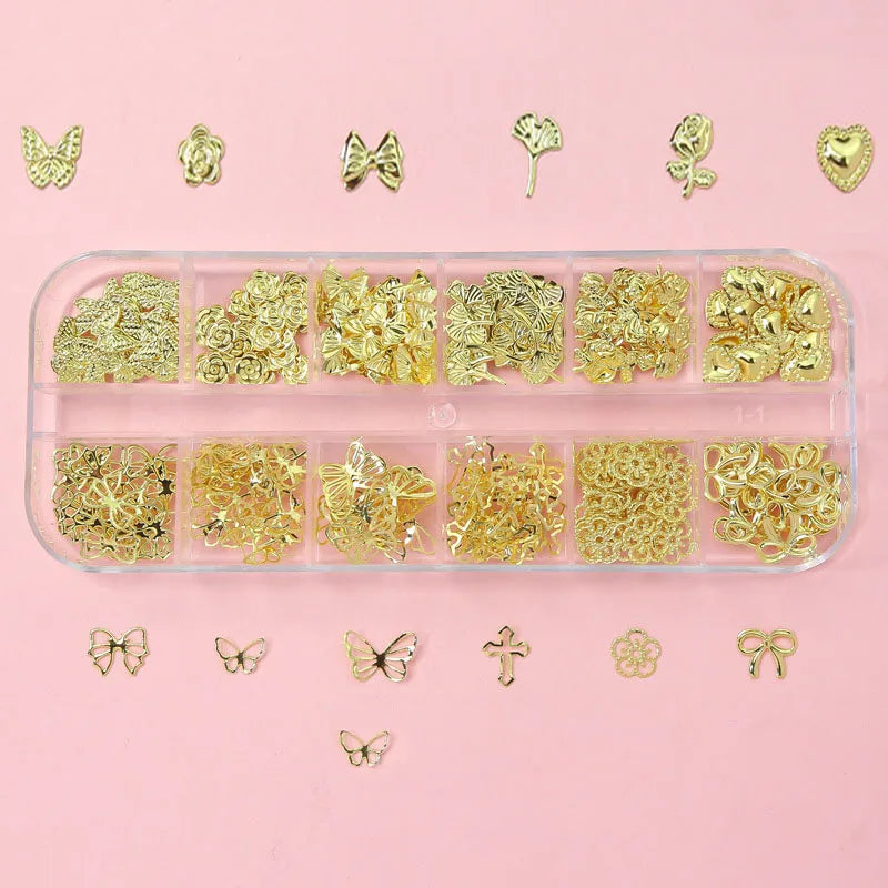 12 Grids Flatback Gold Silver Pearl Beads Nail Charms Round Caviar Ball For Nail Art Decorations 3D Nail Jewelry Rhinestones