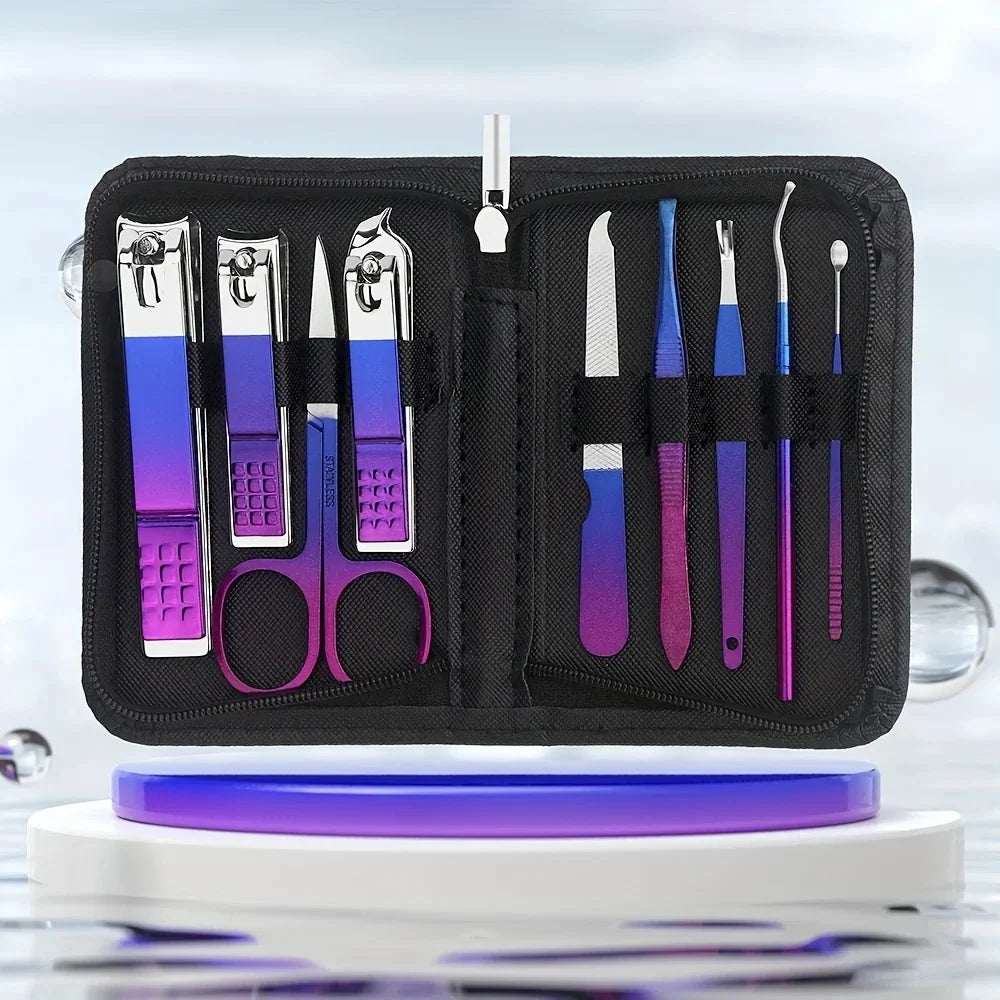 6/9/18/26/30pcs Manicure Set, Stainless Steel Gradient Professional Pedicure Kit Nail Scissors Grooming Kit With Travel Case