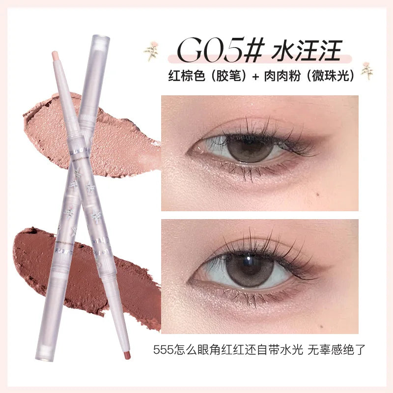 FLORTTE Double Head Eyeshadow Eyeliner Silkworm Stick Matte Pearl Glitter Eye Shadow Liner Pencil Highlighter Pen Eyes Makeup