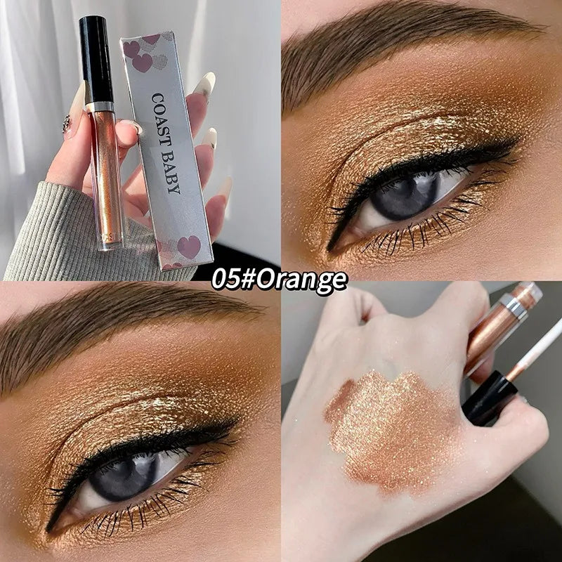 12 Color Liquid Eyeshadow Pearlescent Long-lasting Glitter Eyeliner Waterproof Natural Smokey Silver Shimmer Shadows Eye Makeup