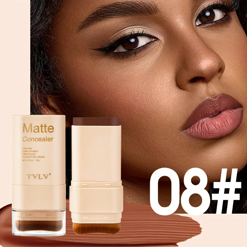 2-in-1 Concealer Eraser Dual-Head Foundation Stick with Brush Head Nine Colors European and American Waterproof Non-Caking Solid Foundation Cream 15G/Stick - 1 Stick