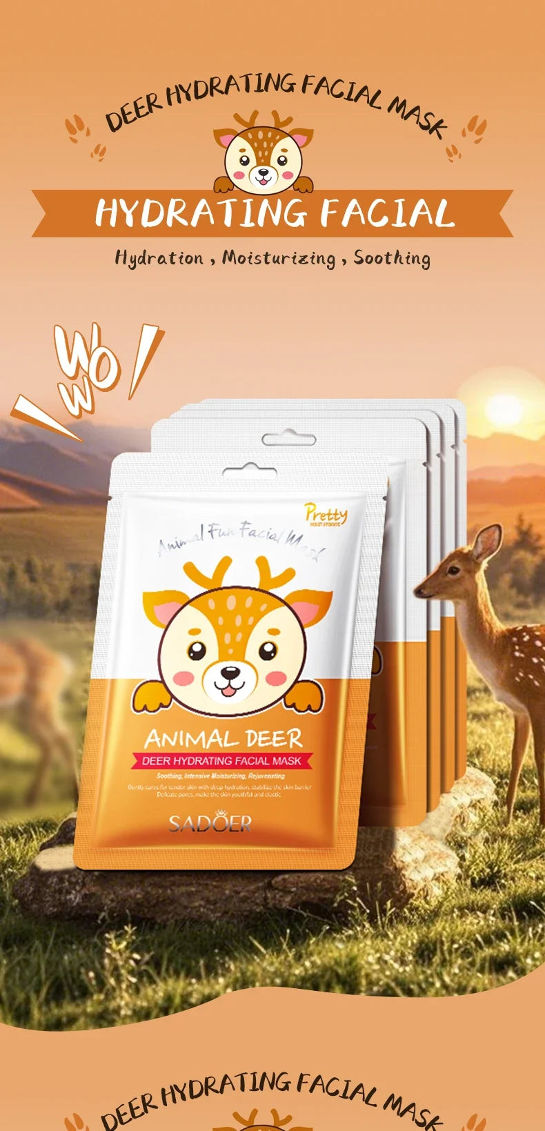 5pcs SADOER Animal Pattern Masks Face Mask Moisturizing Anti Wrinkles Anti-Aging Whitening Facial Masks Skin Care Novel Products
