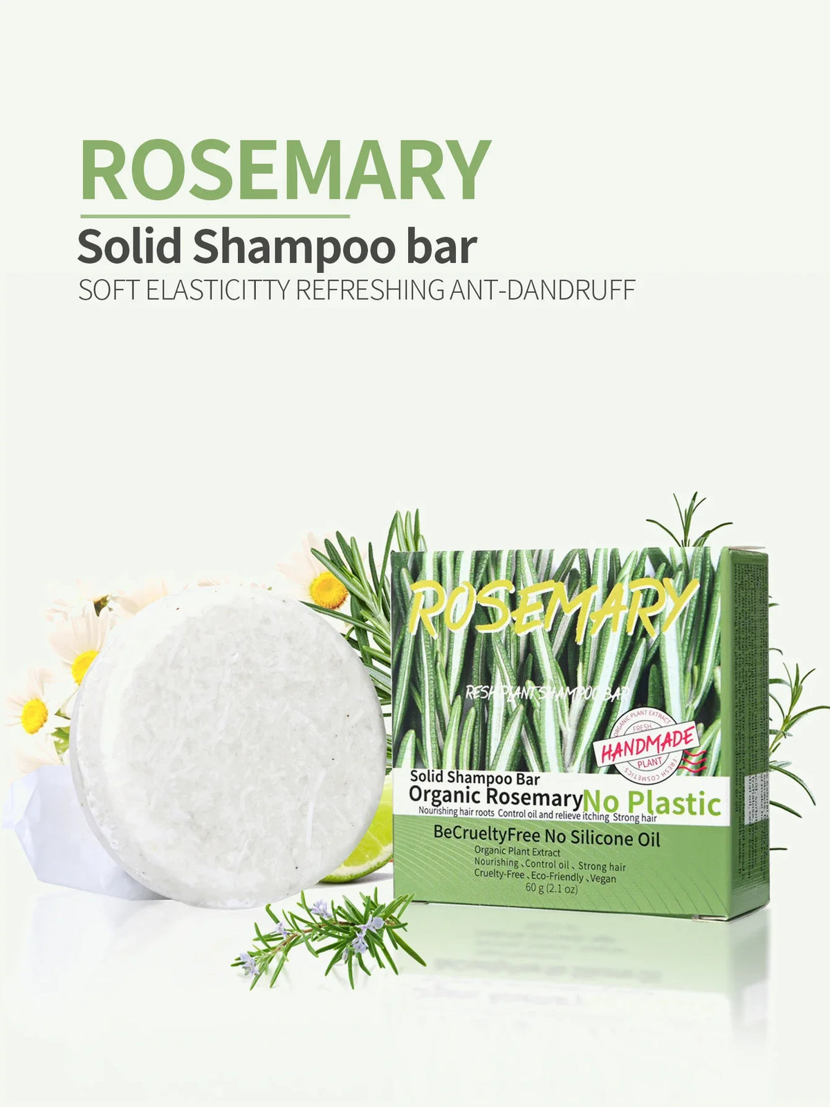 60g Natural Fragrance Rosemary Shampoo Soap, Handmade Soap Oil Control and Dandruff Removal Soap for Both Men and Women