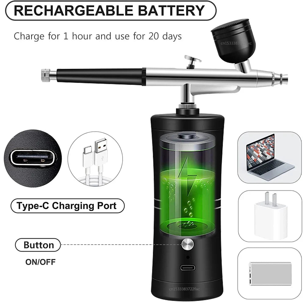 Airbrush Nails Compressor for Painting Makeup Portable Mini Cordless Airbrush Spary Gun for Nail Art Tattoo Cake Decor Painting