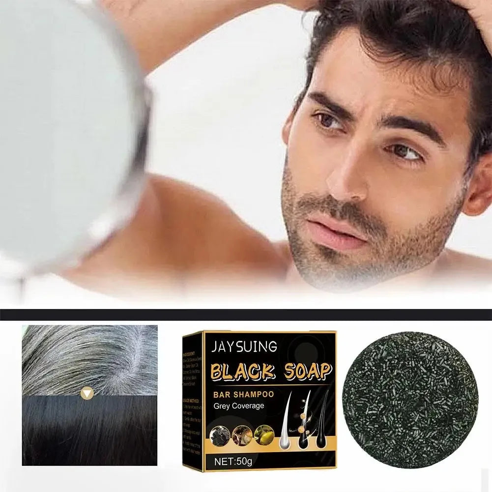 50g Grey Coverage Bar Shampoo Repair Gray White Hair Color Treatment Nourishing Anti Dandruff Natural Hair Darkening Soap