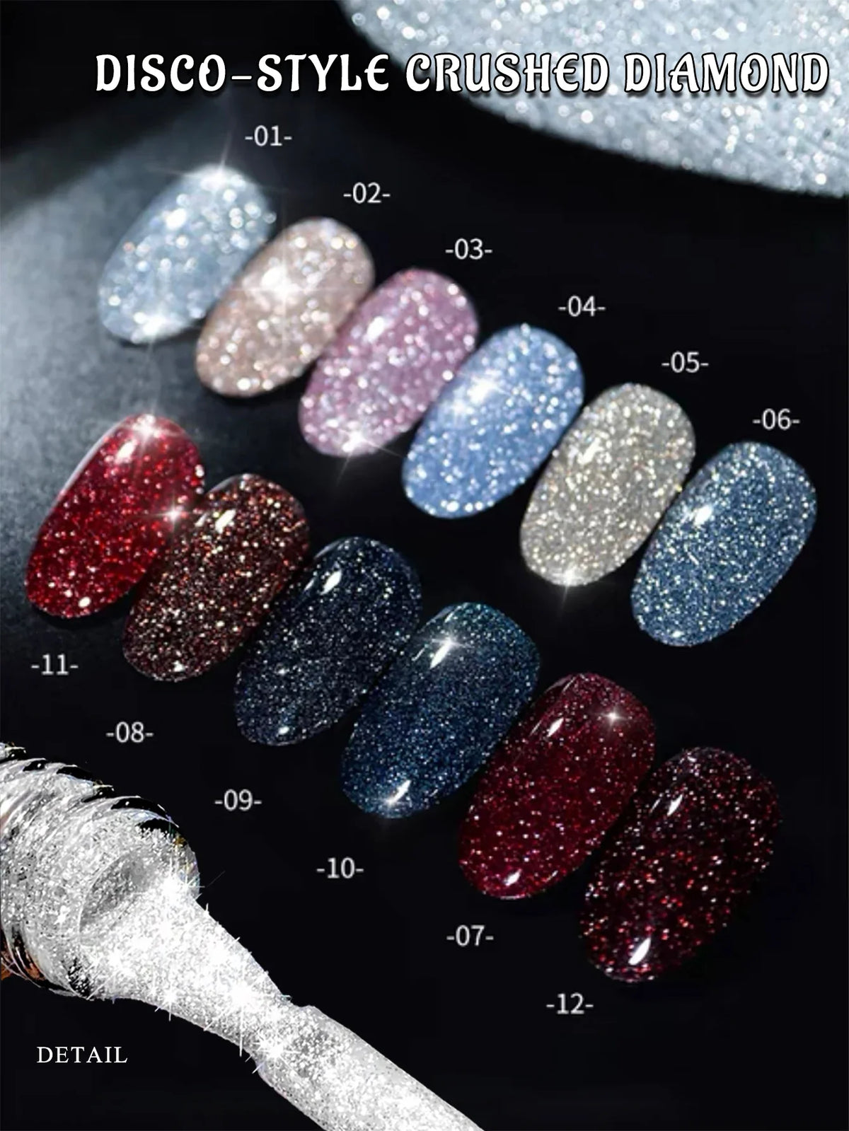 1-12pcs Wine Red Flash Crushed Strobe High Density Diamond Glitter Gel Nail Polish Black Nails Red Nails White Nails