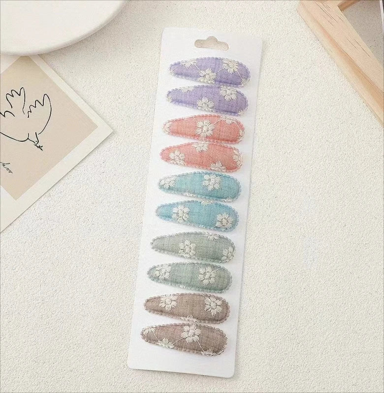 10Pcs/Lot Fresh Print Cotton Alloy Hair Clips for Kids Fabric Plaid BB Hairpins Girl Hairgripe Headwear Baby Hair Accessories