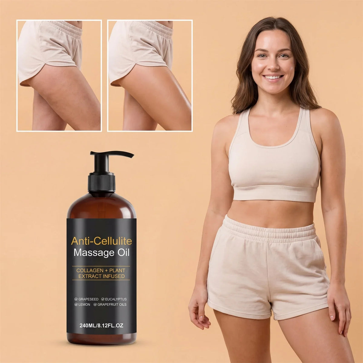 Firming Body Massage Oil with Collagen Anti Sagging Smoothing Cellulite Improve Skin Texture Refreshing Body Oil for Legs & Full