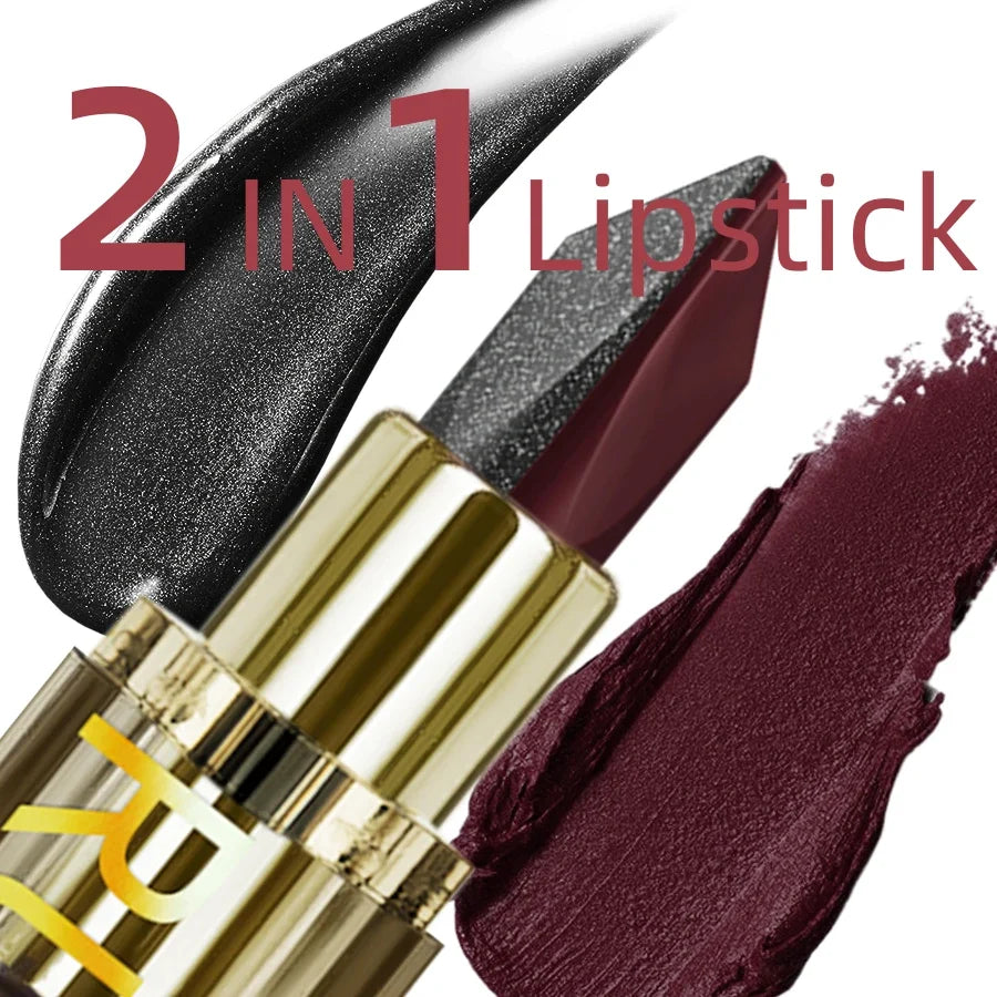 Brown Black Two-tone Lipstick Waterproof Matte Non-stick Cup Pearlescent Diamond Lip Tint Red Sexy Lips Makeup Gifts Cosmetics