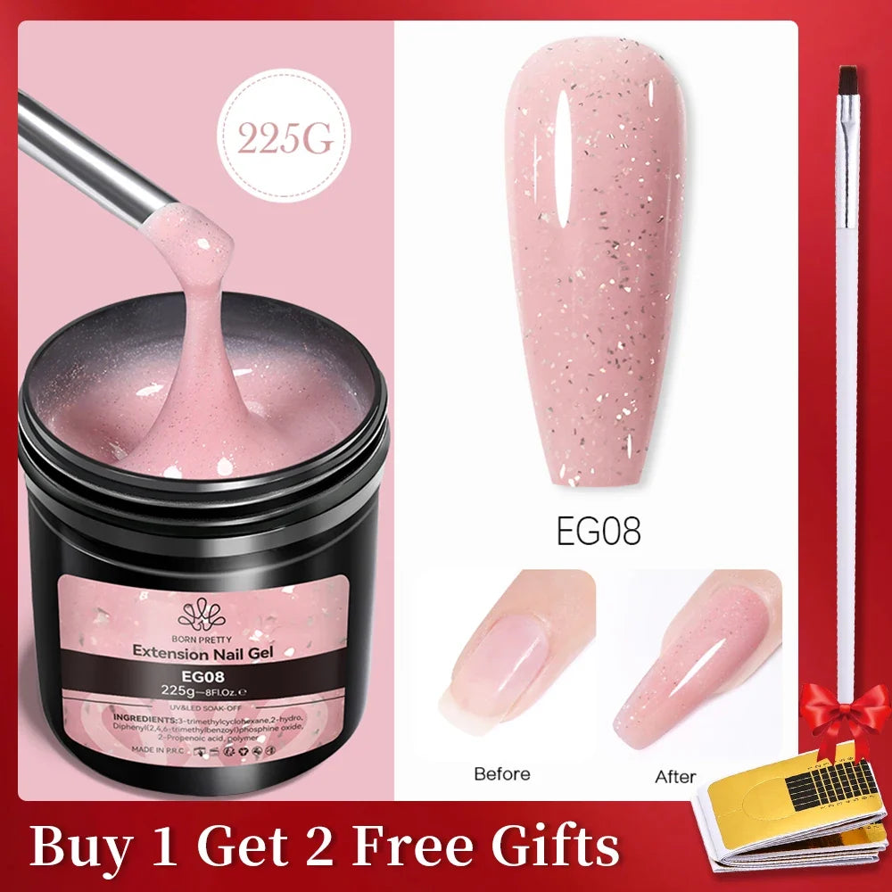 BORN PRETTY 225g Nail Extension Gel Jelly White Pink Clear Gel Nail Polish Quick Extending UV Nail Hard Gels Soak Off Gel Varnis