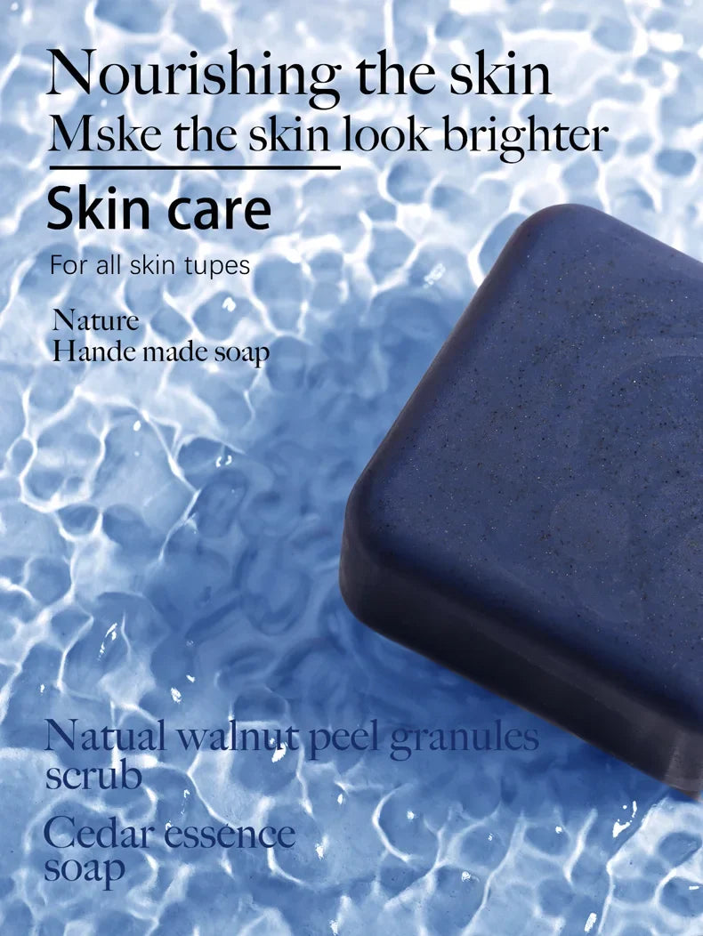 Cedrus Atlantica Scrub Soap for Men Anti-Acne Herbal Olive Oil Face Wash with Floral Pattern for Adults