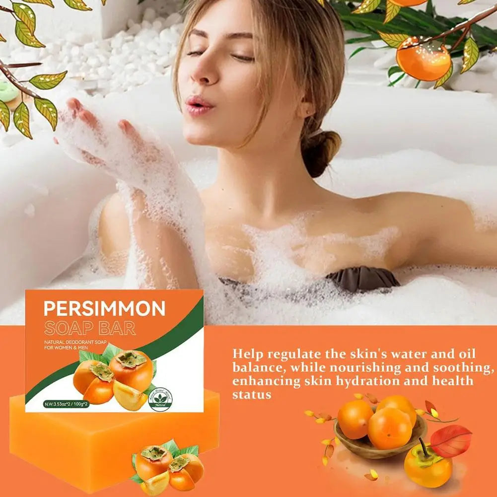 100/200G Persimmon Soap Bar for Body Odor Removal, Handmade Persimmon Green Tea Soap for Face and Body Wash Gentle Deodorant Bar