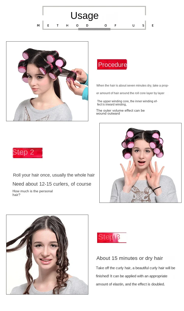 1/6Pc/set Self Grip Heatless Hair Curler Hair Rollers Set No Heat Self-adhesive Curling Hairdressing Styling Tool Different Size
