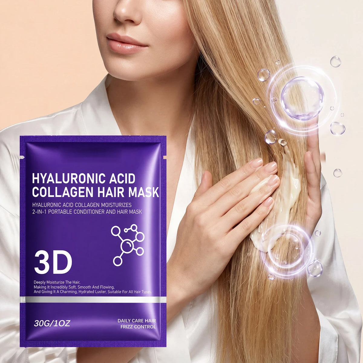 3D Hair Mask For 2in1 Hyaluronic Acid Collagen Conditioner Deep Moisturizing Anti Frizz Repair Dry Damaged Hair Soft Hair Cream