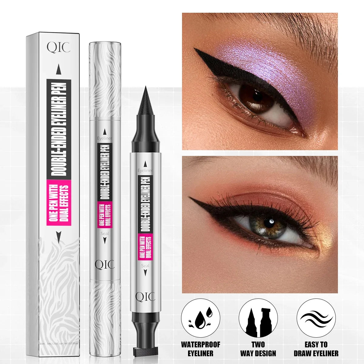 Double-ended 2 In 1 Eyeliner Stamp Waterproof Sweatproof Quick Dry Black Liquid Eyeliner Pen Beginner Eye Makeup Tools