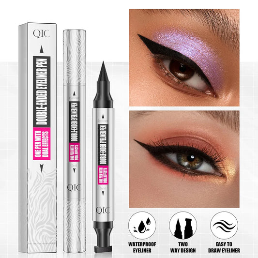 Double-ended 2 In 1 Eyeliner Stamp Waterproof Sweatproof Quick Dry Black Liquid Eyeliner Pen Beginner Eye Makeup Tools