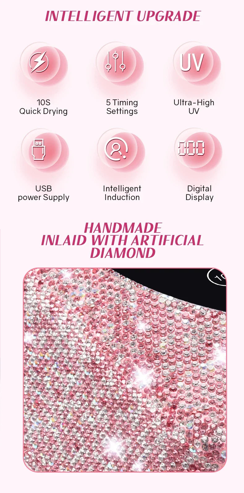 72W Cordless UV Nail Lamp Rechargeable 30 LEDs Nail Dryer with 5 Timer Settings UV Cabin Manicure Light for Nails Nail Art Tools