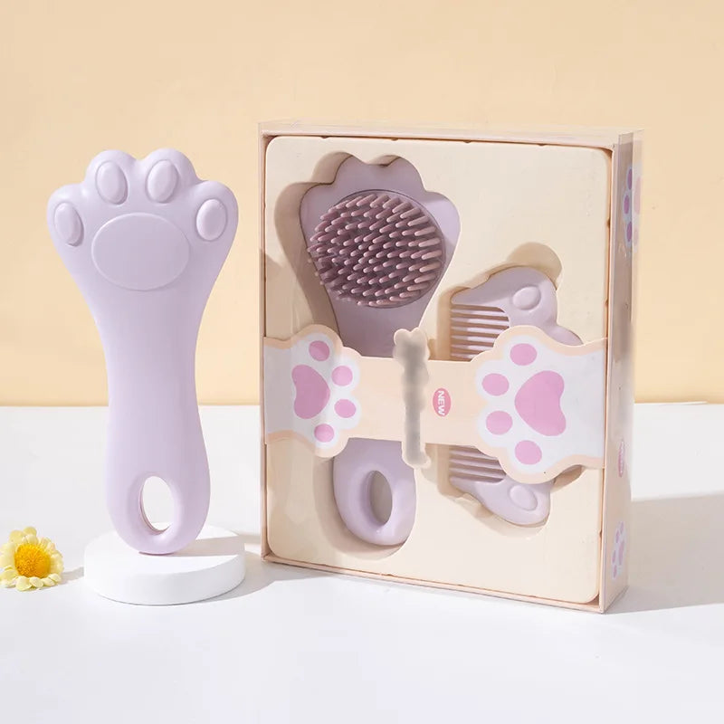 Cat Claw-Shaped Baby Hair Wash Brush Set (2 Pcs) - Soft Bristles Scalp Massage Comb, Gentle for Newborns & Kids, Smooth Hair.
