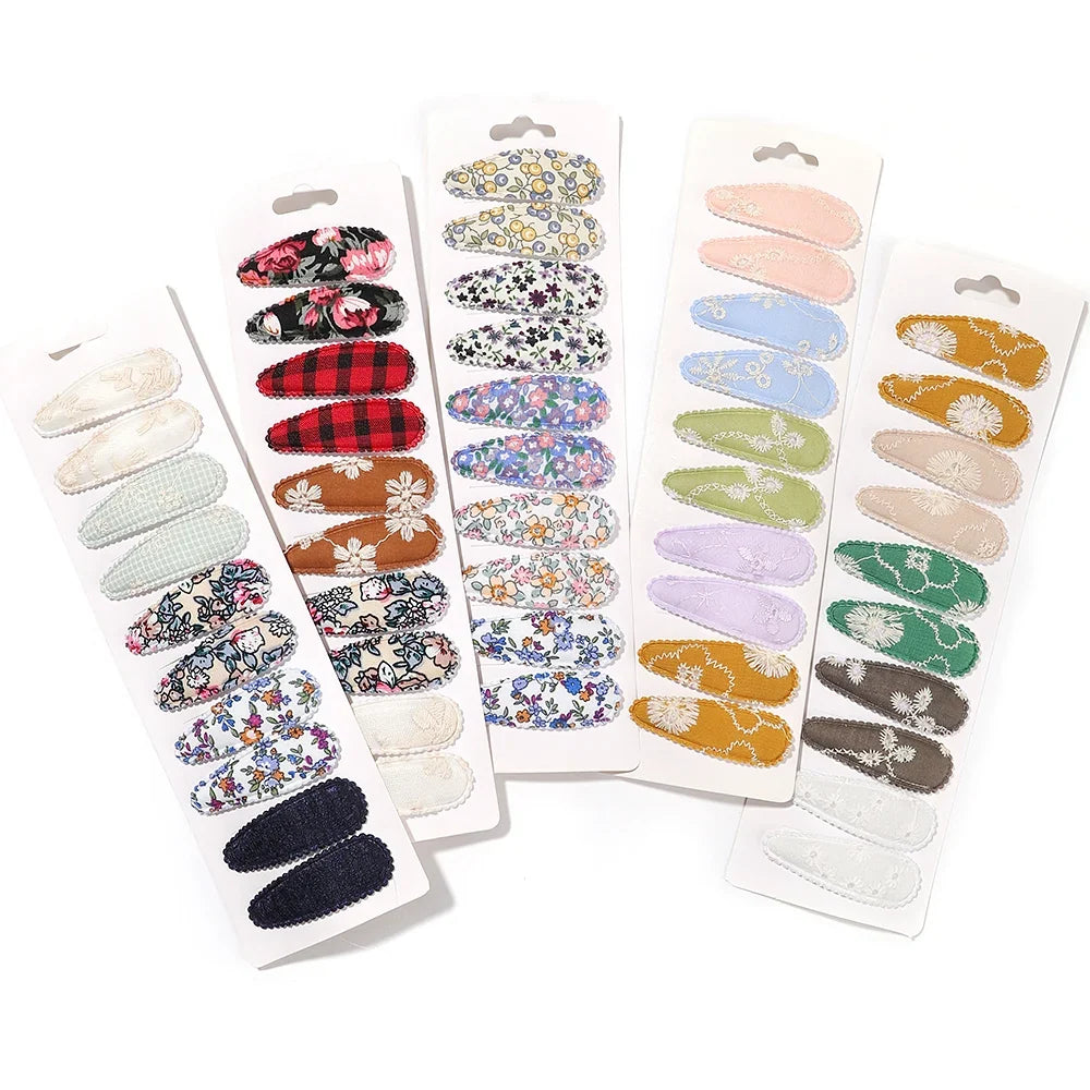 10Pcs/Lot Fresh Print Cotton Alloy Hair Clips for Kids Fabric Plaid BB Hairpins Girl Hairgripe Headwear Baby Hair Accessories