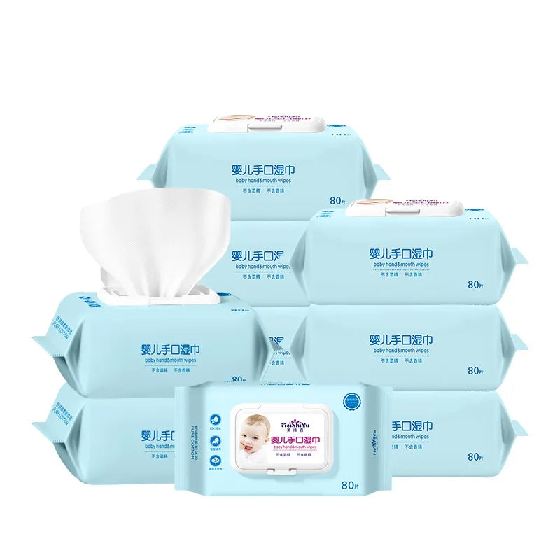 80pcs Baby Specific Cleaning Wipes Baby Hand and Mouth Wet Wipes Portable Moisturizing Face and Hand Wipes On the Go Skin Care