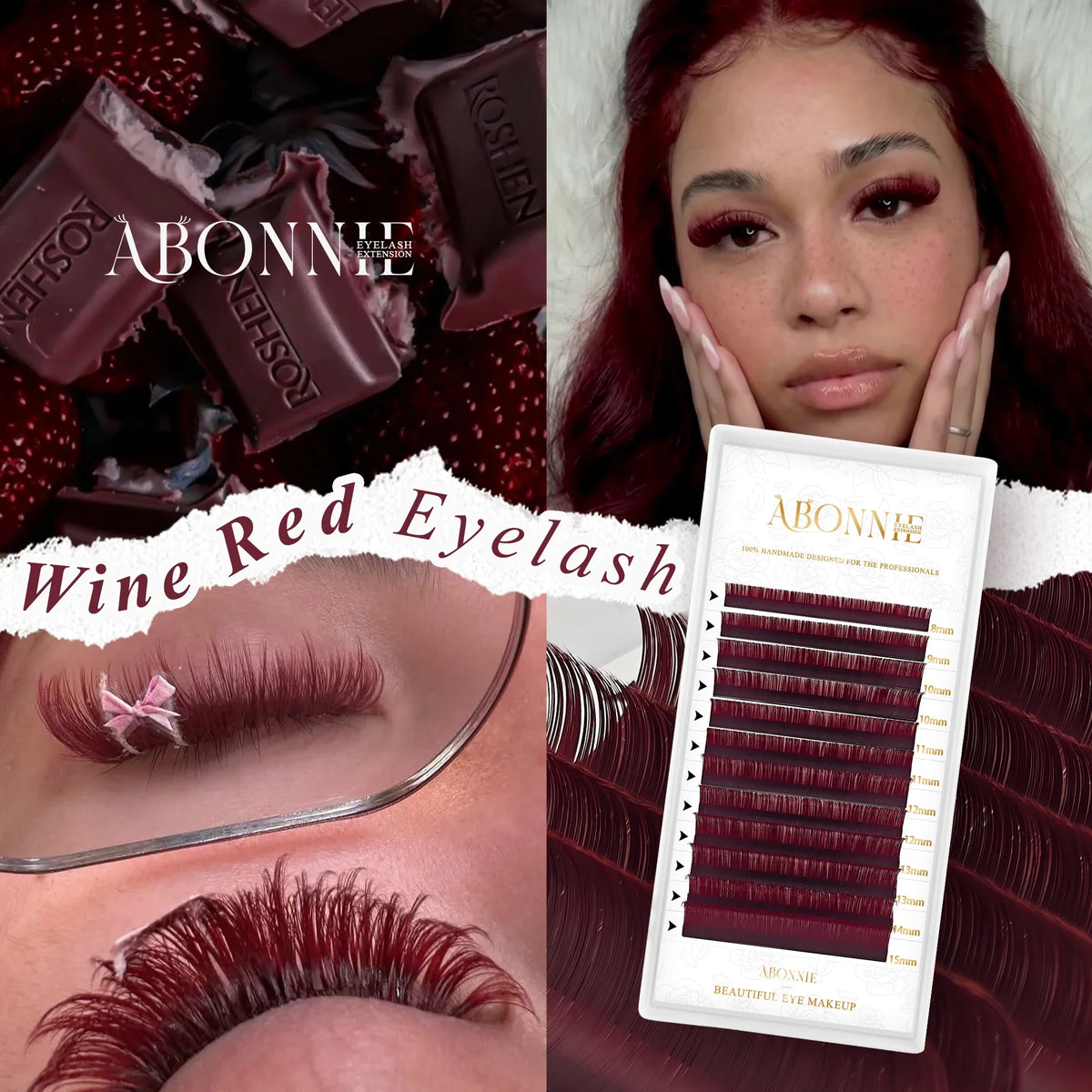 ABONNIE Burgundy Lashes LB LC Curl Wine Red Brown Color Eyelash Extensions Ultra Soft Colorful Individual Lashes