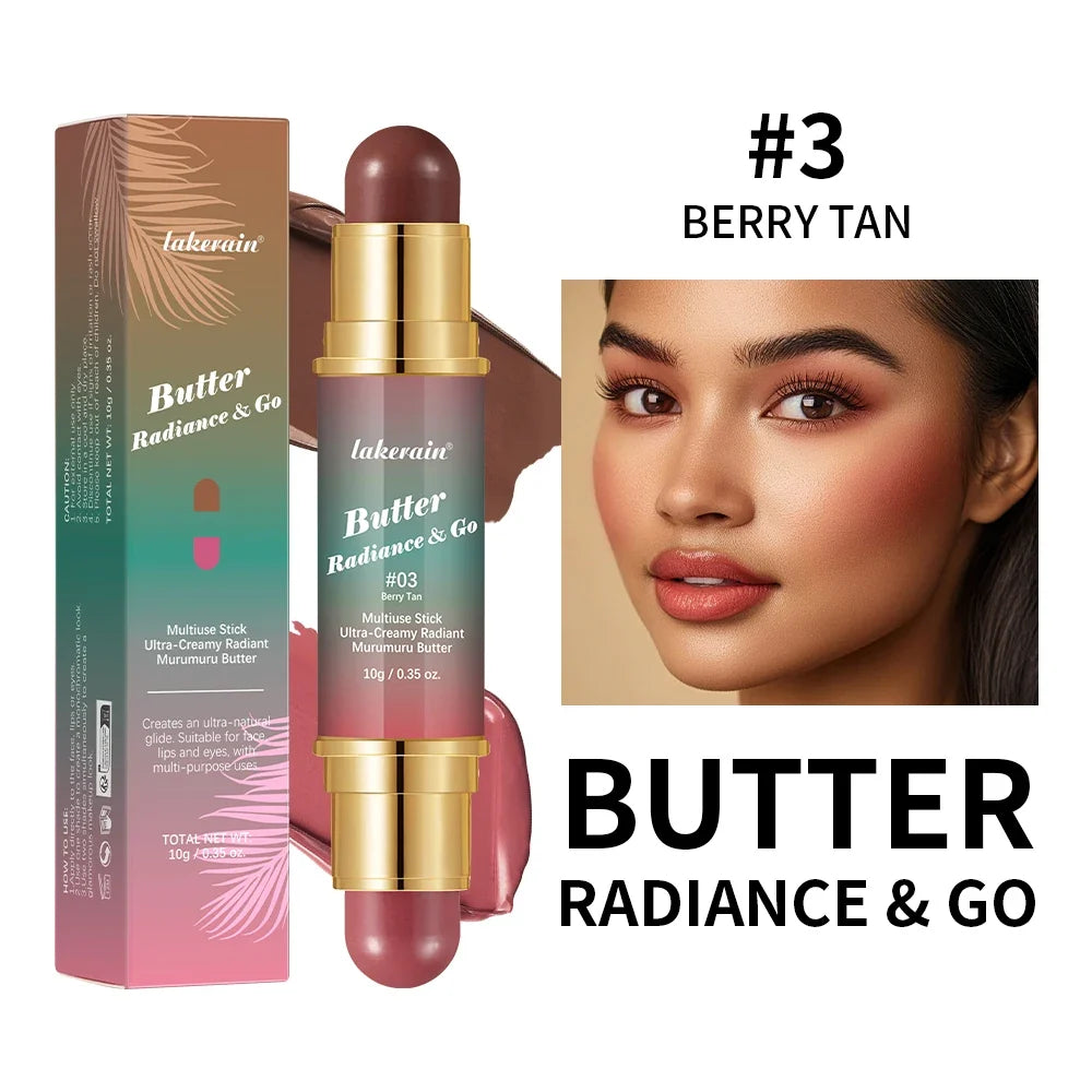 Butter Glow & Go Multiuse Stick Double-Headed Bronzer Blush Stick for Cheeks Contours Light Glossy Bronze&Pink Blusher Cosmetics