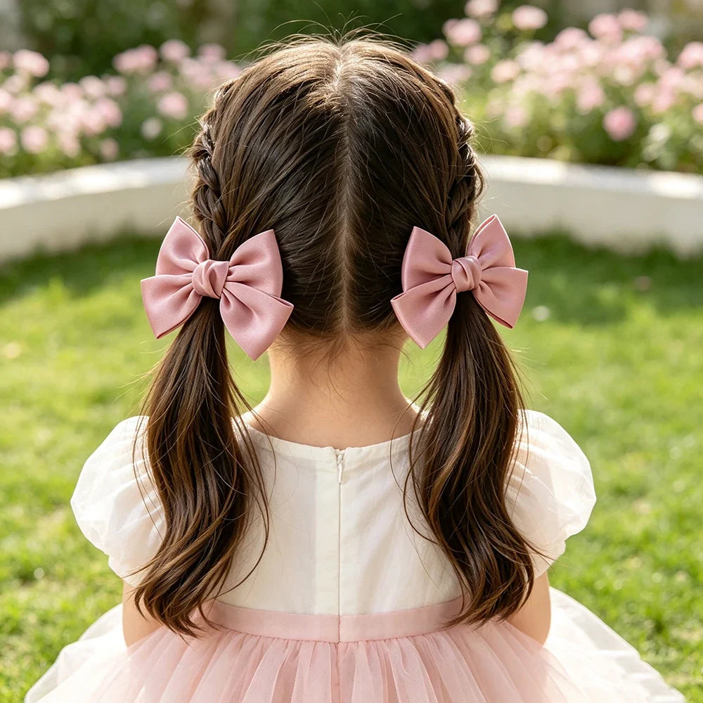 2PCS Matte Satin Large Bow Pair Hair Clips Solid Color Big Bow Barrettes Girls Wedding Birthday Party Daily Dress‑up Headdress