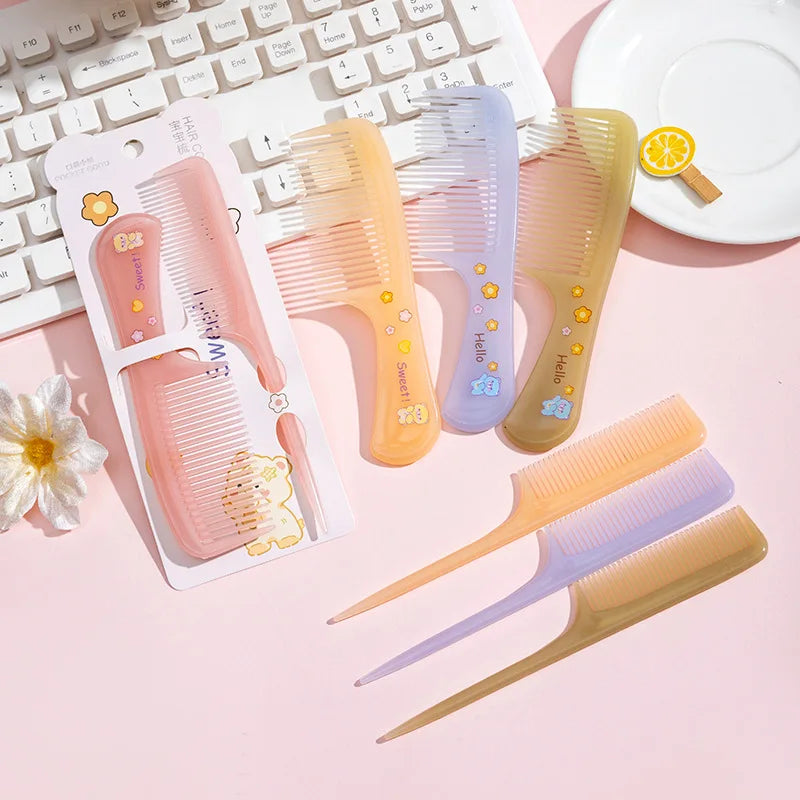 2pcs New Kids Hair Combs Set Cartoon Print Children Hairdressing Comb Tail Girls Portable Anti-Static Plastic Comb