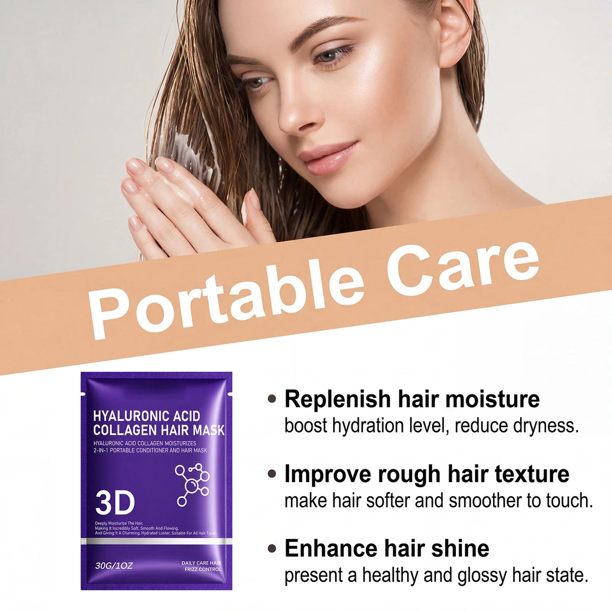 3D Hair Mask For 2in1 Hyaluronic Acid Collagen Conditioner Deep Moisturizing Anti Frizz Repair Dry Damaged Hair Soft Hair Cream