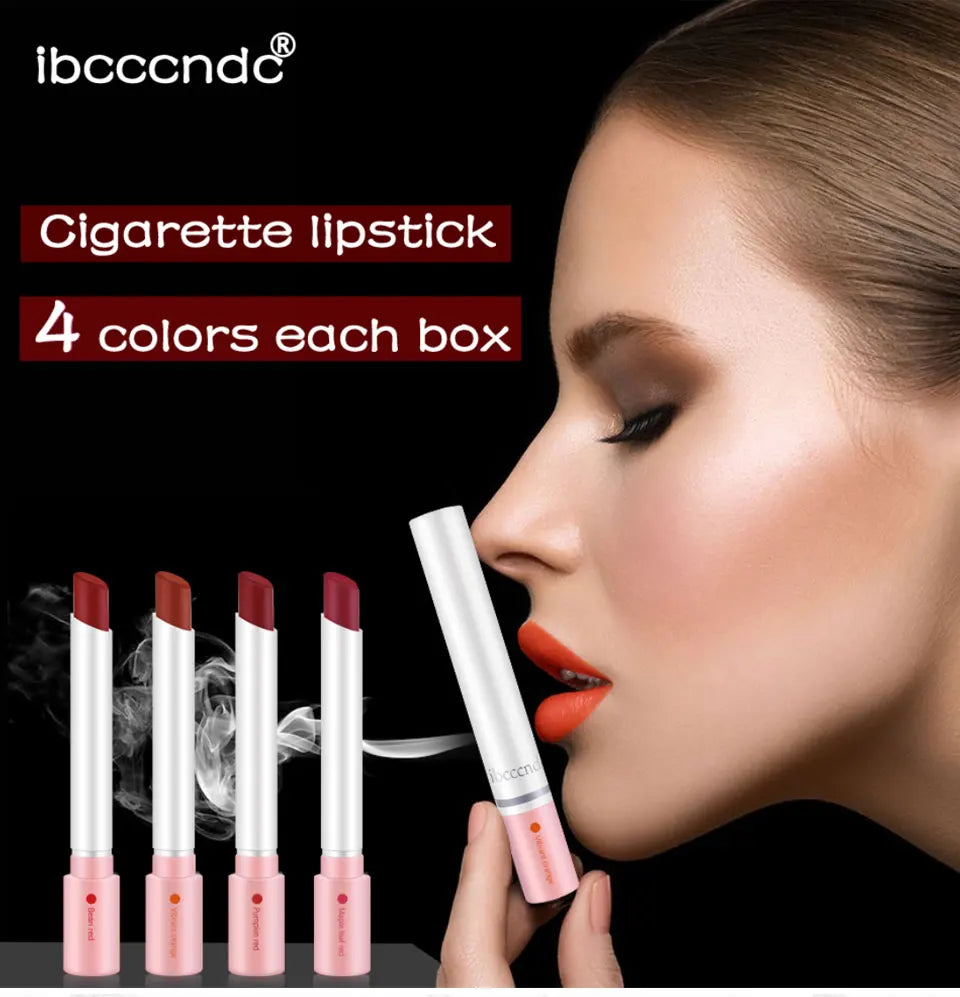 4 Colors Cigarette Shaped Lip Gloss Set Matte Velvet High Pigment Waterproof Long Lasting Non Transfer Portable Mini Lip Makeup Cosmetic