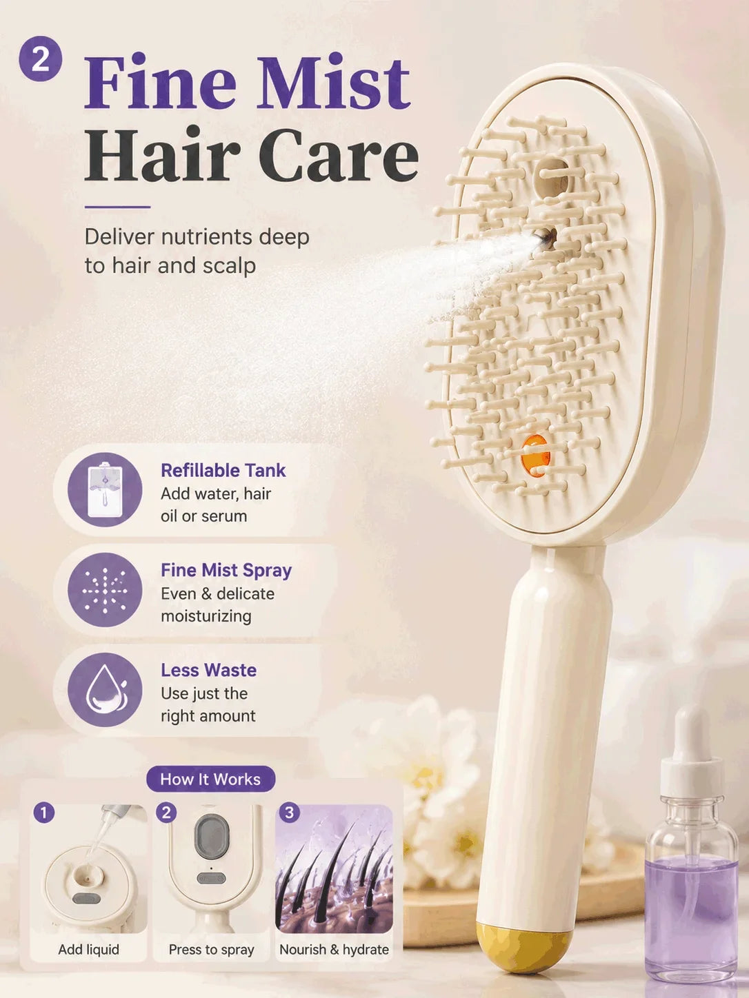 Electric Hair Brush with Spray Mist Scalp Massager Detangling Brush for Women Hair Care Anti Frizz Styling Tool