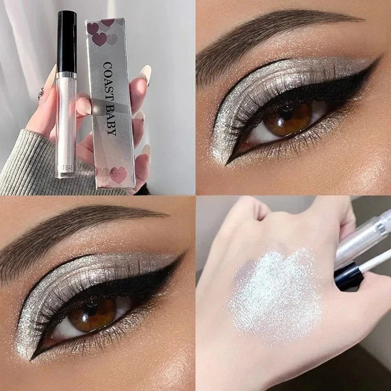 12 Color Liquid Eyeshadow Pearlescent Long-lasting Glitter Eyeliner Waterproof Natural Smokey Silver Shimmer Shadows Eye Makeup
