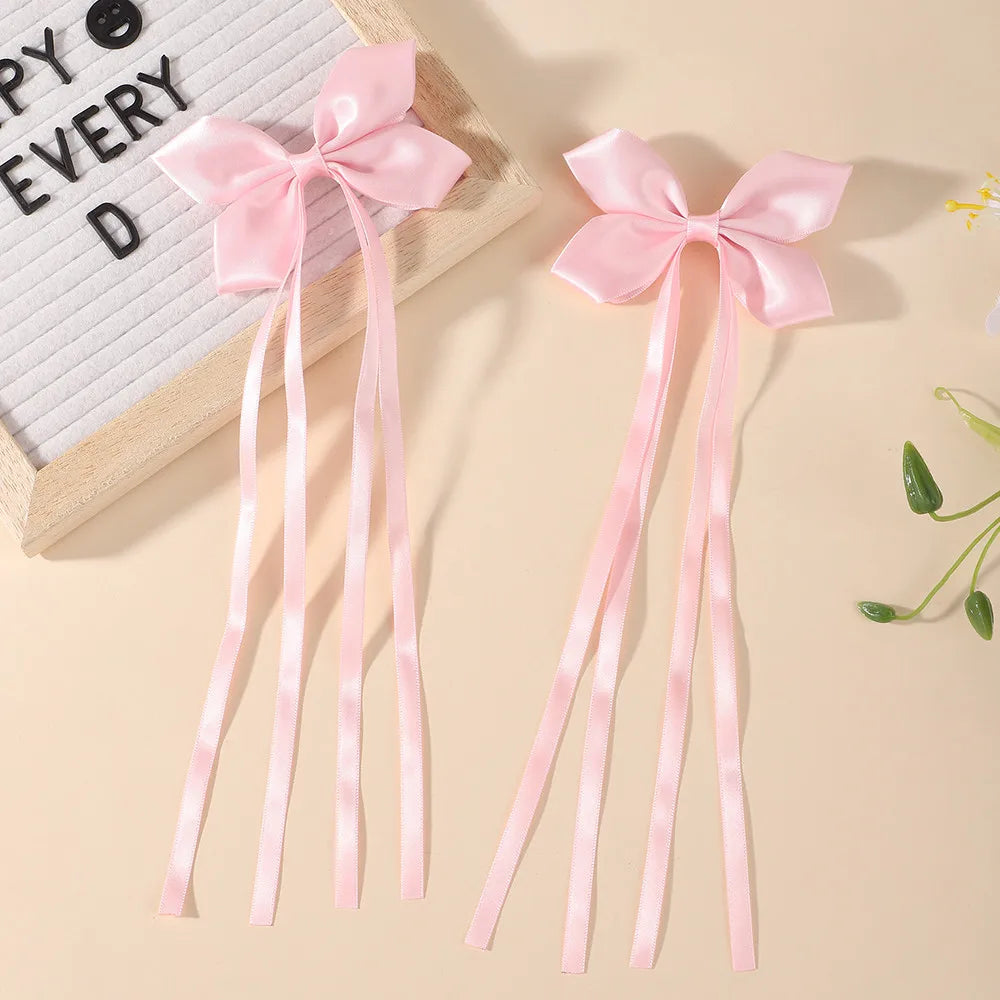BABY BOWS 2Pcs Silky Satin Long Tassel Bow Hair Rubber Bands Sweet Ribbon Bow Hair Ties for Girls Head Decor