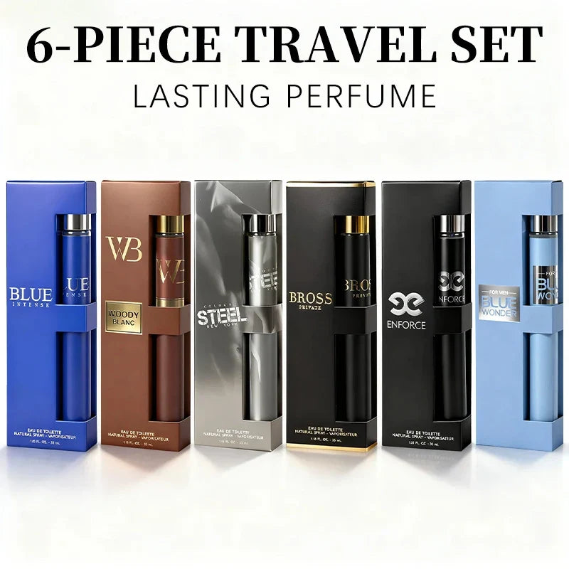 6-piece travel set, men's and women's eau de toilette spray, long-lasting fragrance, 6 different flavors, perfect for holiday gi
