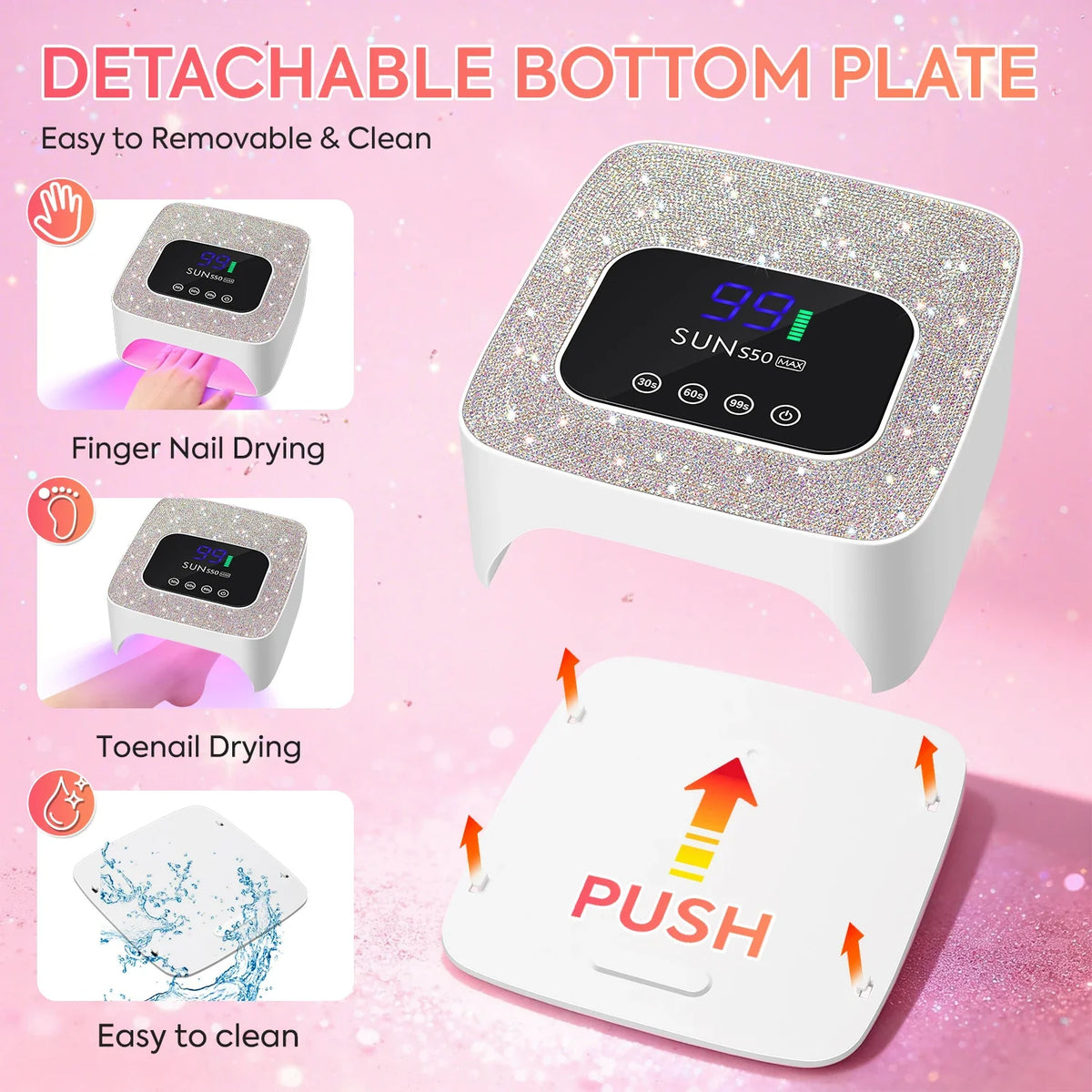 DianaBeauty UV LED Nail Lamp Rechargeable Cordless Nail Dryer with 3 Timer Settings and Rhinestone UV Lamp for Nails Manicure