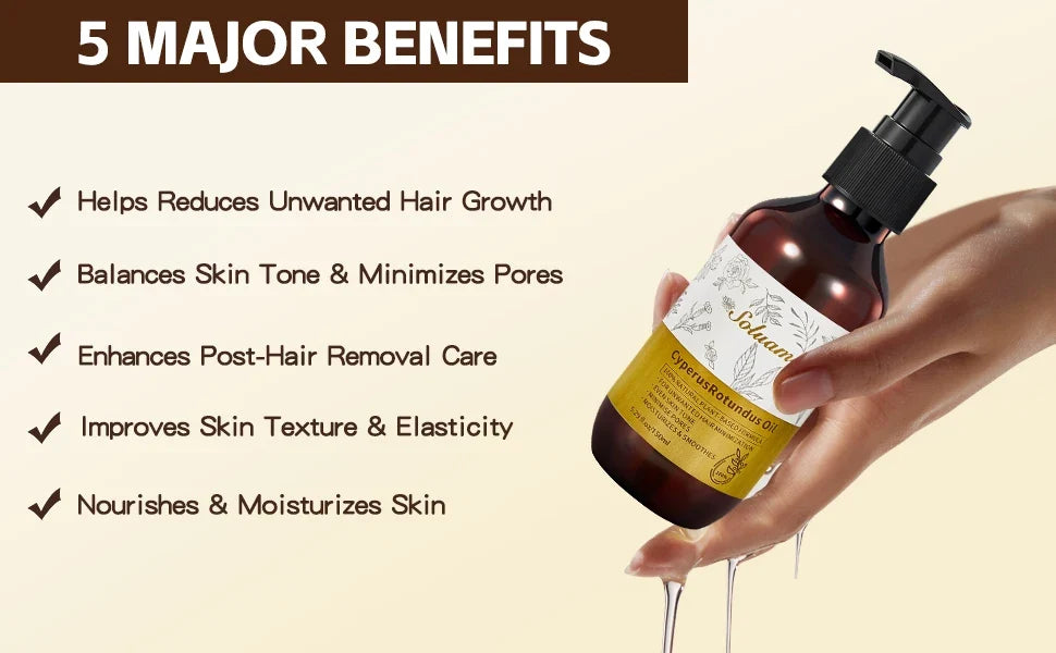 Cyperus Rotundus Oil, Reduces Body Hair Growth, Gentle and Non-Irritating, Cools the Skin & Post-Shave Oil