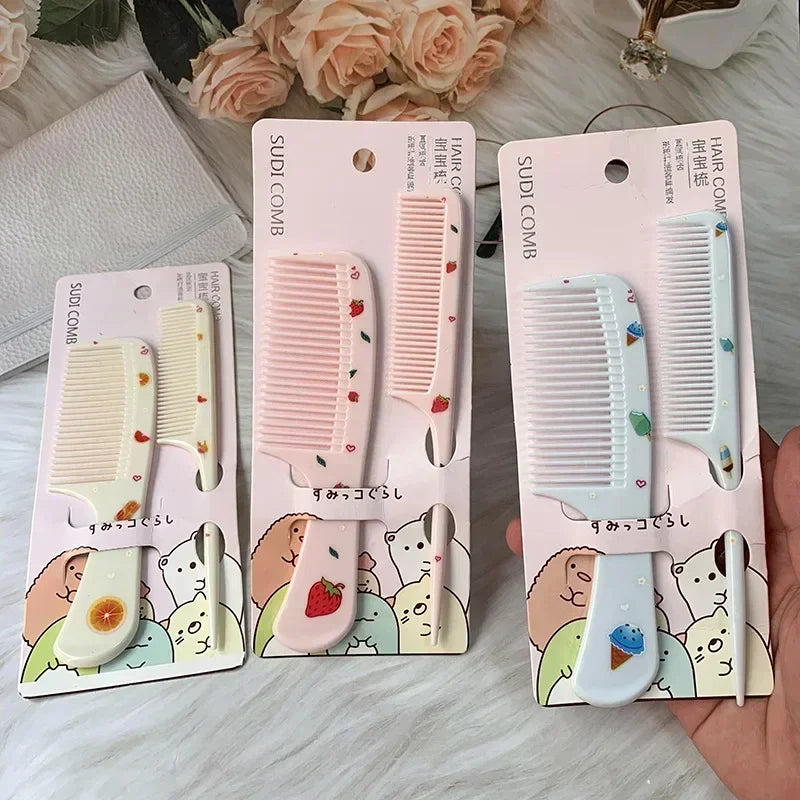 2pcs Cute Kids Hair Comb Set Anti-static Strawberry Comb for Girls Portable Hairdressing Comb