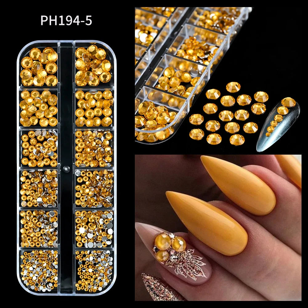 12 Grids Flatback Gold Silver Pearl Beads Nail Charms Round Caviar Ball For Nail Art Decorations 3D Nail Jewelry Rhinestones