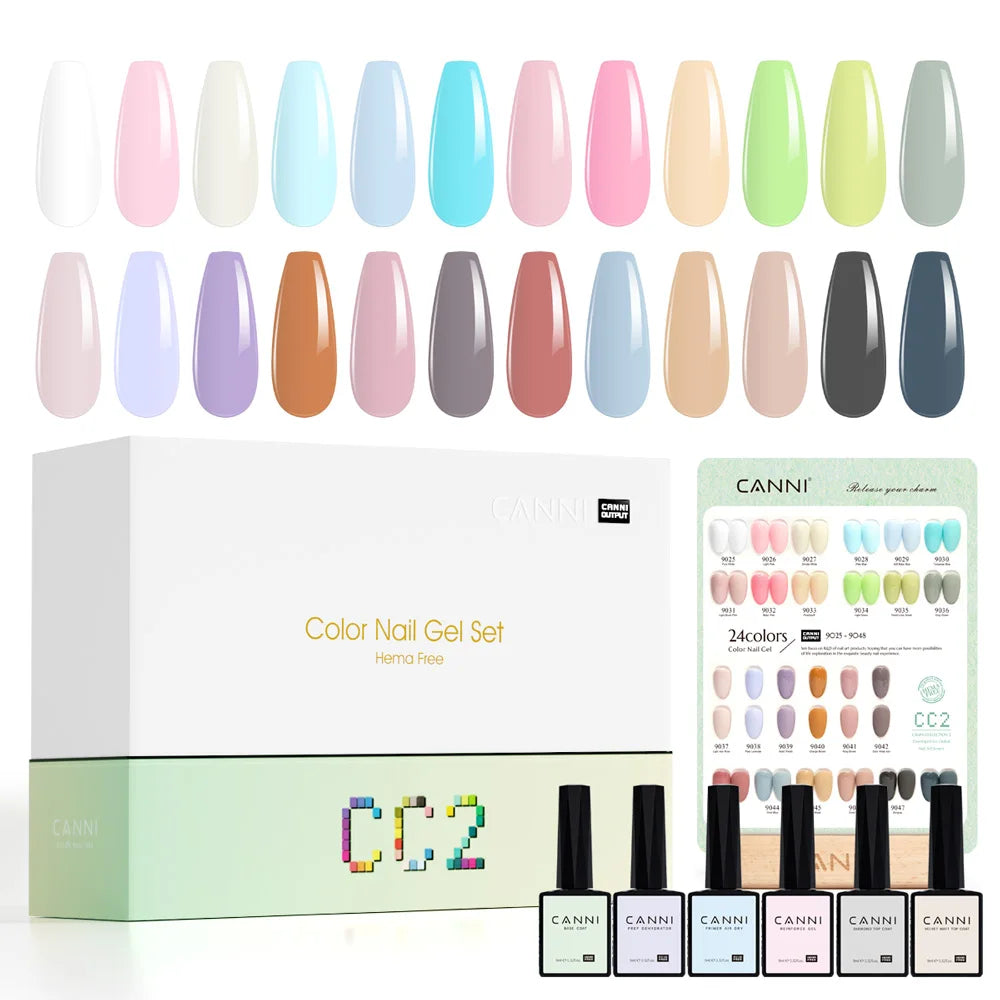 9ml CANNI CC8 HEMA FREE Nail Gel Polish Kit Nail Manicure Full Coverage Solid Color Summer Nails Soak off UV LED Nail Gel Set