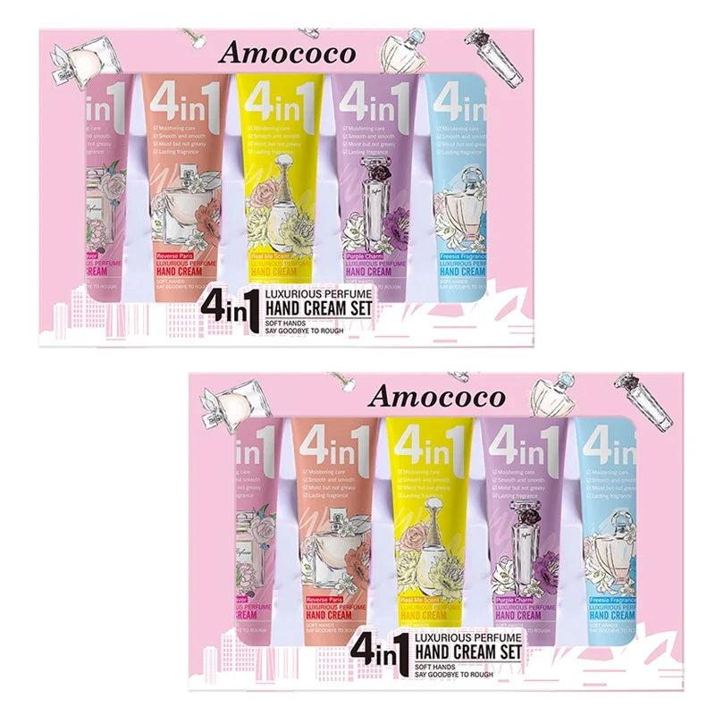 Amococo  2 Pack 4In1 Luxury Perfume Hand Cream Set Moisturizing Hand Lotion Gift Box for Women Travel Size Hand Care Kit