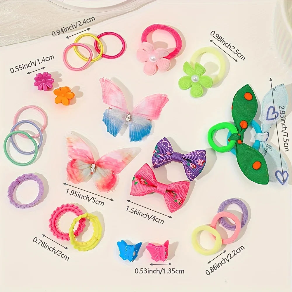 555pcs Girls Hair Accessories Set Colorful Butterfly Fashion Hair Clips Ties Elastic Bands for Daily Ponytail Fixation